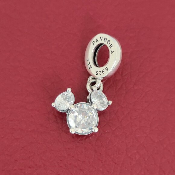 Pandora Mickey Mouse Sparkling Head Silhouette Dangle Charm with box - Picture 1 of 5